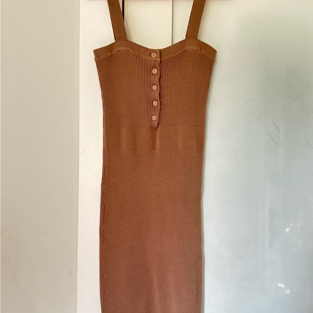 SHEIN Brown Button-Front Midi Dress